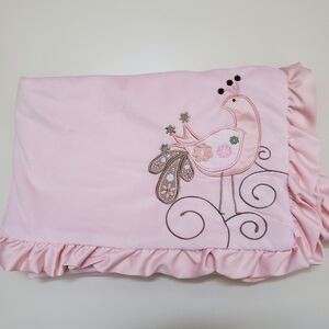 Pink Baby Blanket with Bird Applique